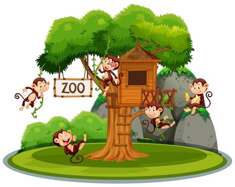 Monkey at treehouse in the zoo 417571 Vector Art at Vecteezy