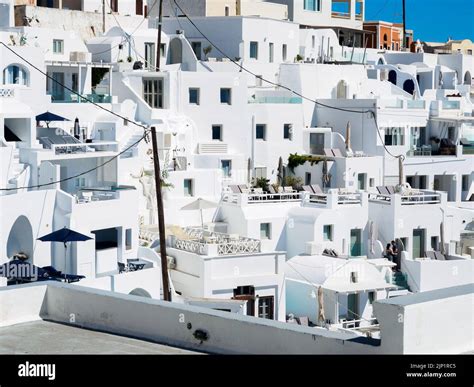 White houses, windows, stairs and roofs of Santorini island Stock Photo ...