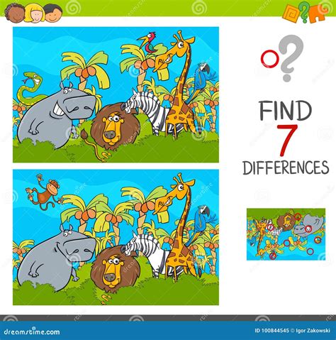 Spot the Differences Game with Safari Animals Stock Vector ...