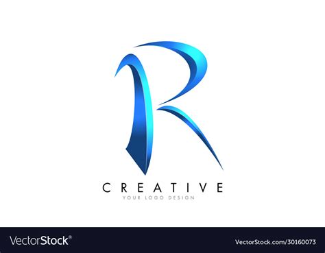 Creative r letter logo with blue 3d bright Vector Image