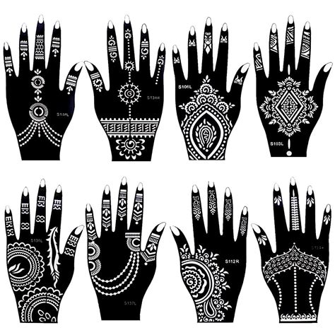 Buy Xmasir 8 Sheets Henna Tattoo Stencil Kit for Women Girls Hand ...