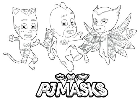 PJ Masks : Logo and 3 characters - PJ Masks Coloring Pages for Kids