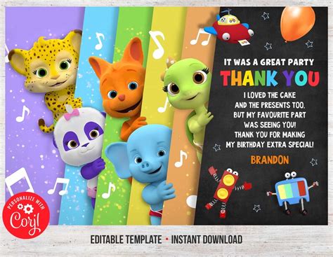 Word Party Birthday Thank You Card Printable Editable Template - Etsy