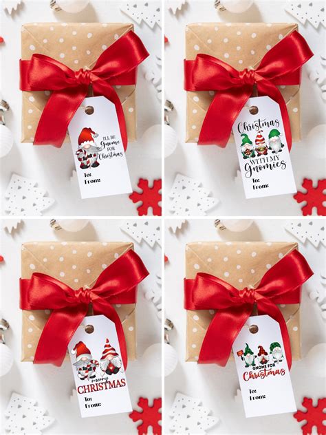 Merry Christmas Gnomes Gift Tags - 4 Different Designs