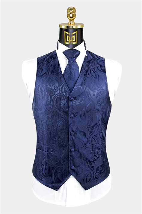 Navy Blue Paisley Vest and Tie Set - Gentleman's Guru