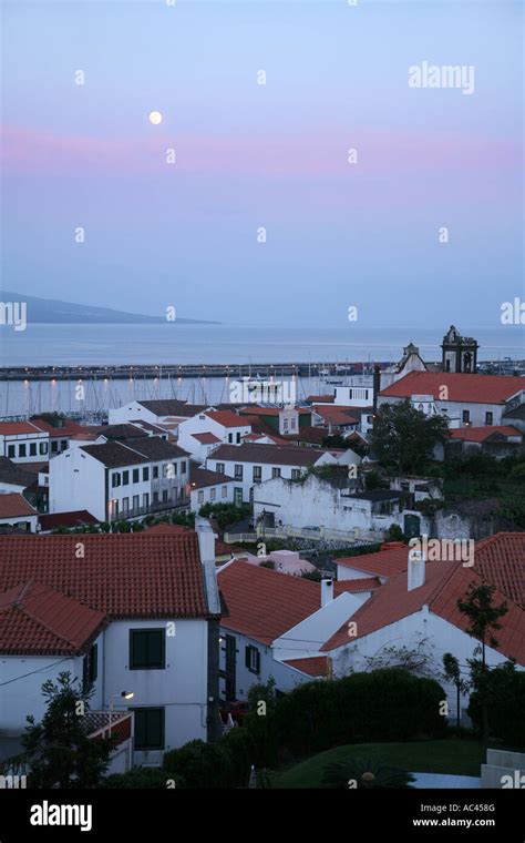 Moonrise over Pico volcano, seen from Horta, Faial island, The Azores ...