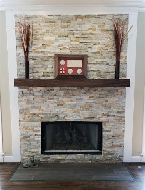 Contemporary Stacked Stone Fireplace Surround - Fireplace World