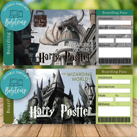 Editable UNIVERSAL STUDIOS Surprise Harry Potter Trip Tickets DIY ...