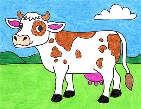 Easy How to Draw a Cow Tutorial and Cow Coloring Page