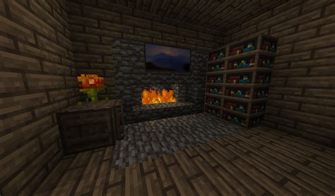 [Detail] Cozy Fireplace using upside down stairs and half steps : Minecraft