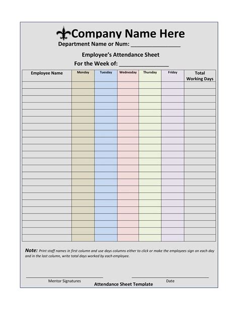 50 Attendance Sheet Excel Template | RedlineSP