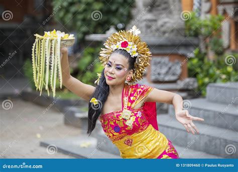 Young Female Dancer Performing Pendet Dances Stock Photo - Image of ...