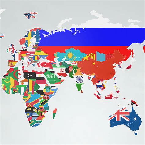 World Map With Flags – Topographic Map of Usa with States