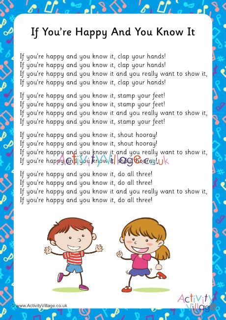 If You're Happy And You Know It Song Lyrics Printable