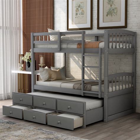 Aukfa Twin Over Twin Bunk Bed with Trundle and Storage, Twin Bunk Beds ...