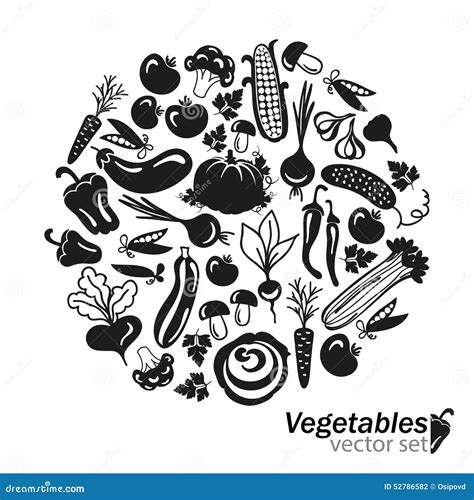 Vegetables Vector Black Icons on White Background Stock Vector ...