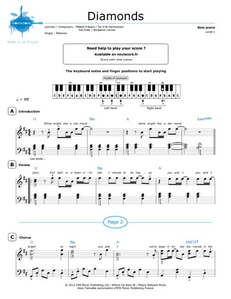 Piano sheet music Diamonds (Rihanna) | Noviscore sheets