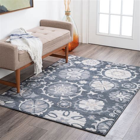 Transitional 4x6 Area Rug (3'11'' x 5'3'') Floral Gray Indoor Rectangle ...