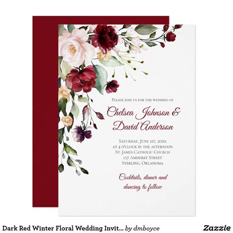 Dark Red Winter Floral Wedding Invitation | Zazzle | Floral wedding ...