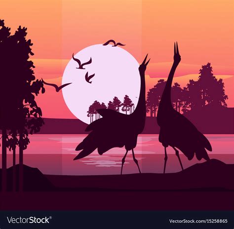 Silhouette of birds sunset Royalty Free Vector Image