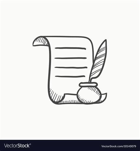 Paper scroll with feather pen sketch icon Vector Image