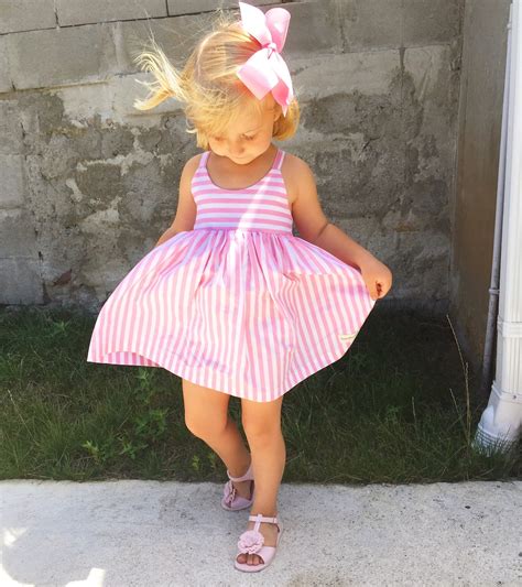 Pink Carnation Girls Stripe Dress, Hummingbird Pink Dress, Newborn ...