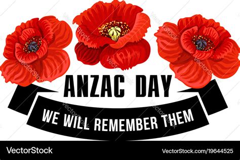 Anzac day icon of poppy flower with black ribbon Vector Image