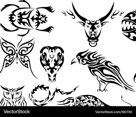 Set of tribal animal tattoos Royalty Free Vector Image