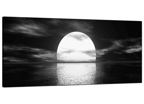 Modern Black and White Canvas Wall Art of an Ocean Sunset