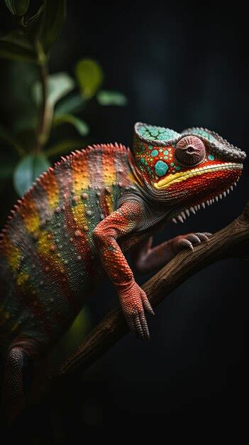 Premium AI Image | Chameleon of various colors on the branch