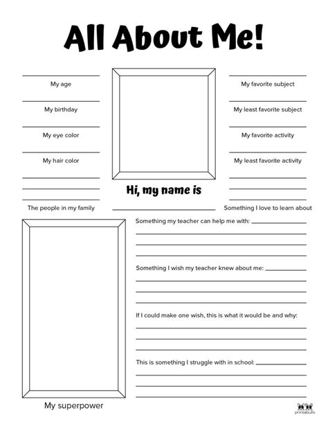 All About Me Free Printable Worksheets