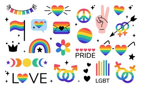 LGBT stickers pack in doodle style. LGBTQ set. LGBT pride community ...