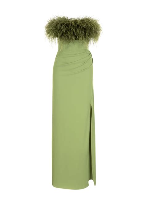 Feather Evening Dress Green - FILKK