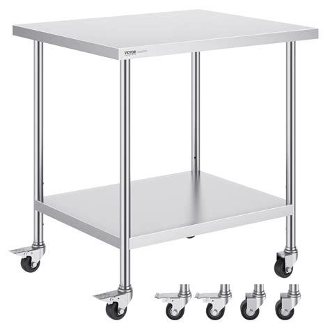 VEVOR Stainless Steel Work Table 30 x 36 x 38 Inch, with 4 Wheels, 3 ...