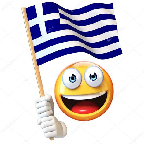 Emoji Holding Greek Flag Emoticon Waving National Flag Greece Rendering ...