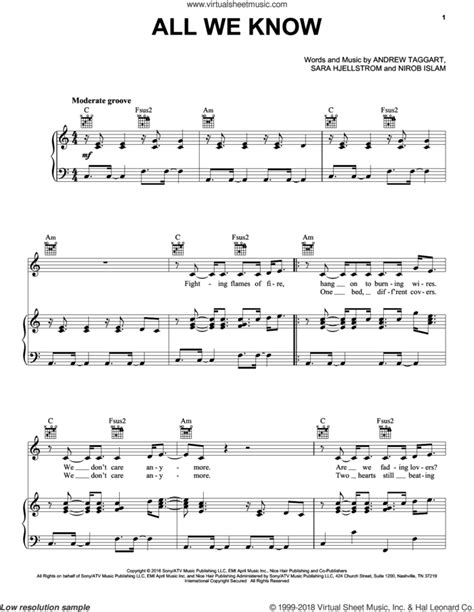 All We Know sheet music for voice, piano or guitar (PDF)