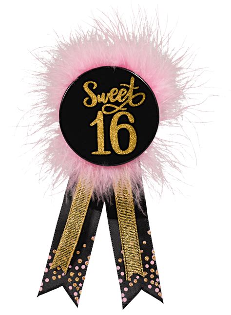 Sweet Sixteen Award Ribbon Feather, Black/Pink/Gold, One Size, Wearable ...