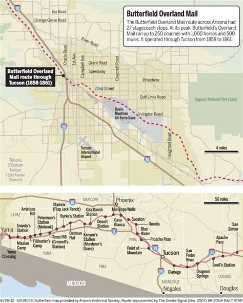 Map: The Butterfield Overland Mail route and stops | | tucson.com