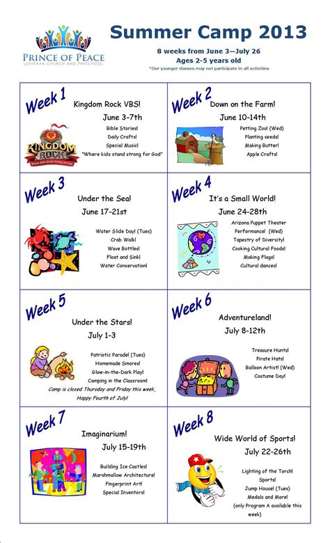 preschool summer camp calendar 2013 - Google Search | Summer camp ...