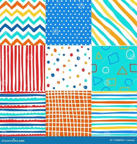 Cute Set of Kids Seamless Patterns with Fabric Textures Stock Vector ...