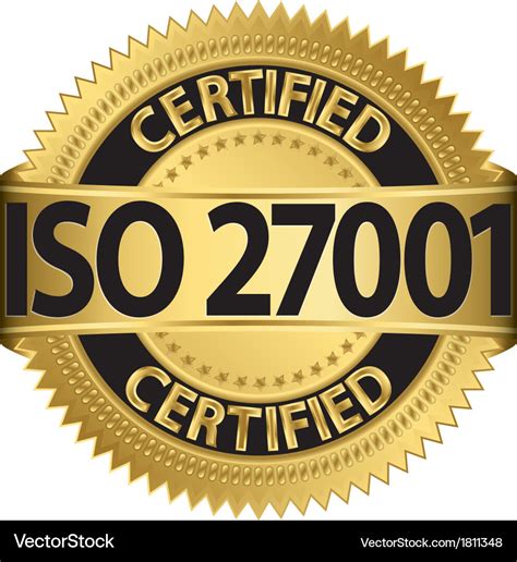 Iso 27001 certified golden label Royalty Free Vector Image