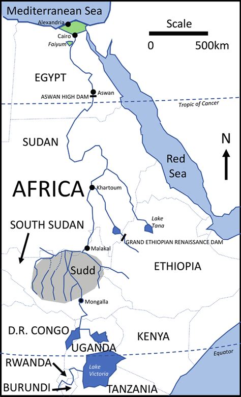 2 Map of the Nile Basin including the Blue and White Nile tributaries ...