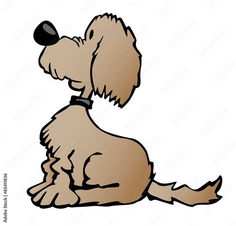 Cute Cartoon Dog, Sitting Looking Upward, Side View Vector Illustration ...