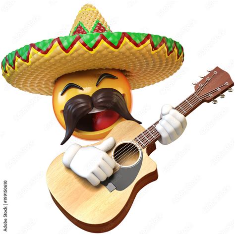 Mexican emoji playing guitar isolated on white background, emoticon ...