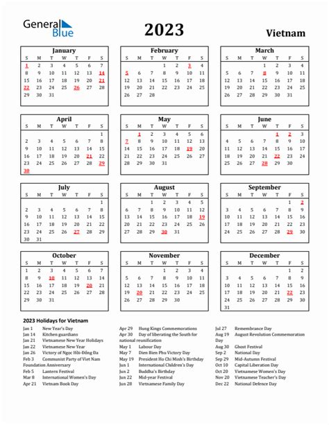 2023 Vietnam Calendar with Holidays