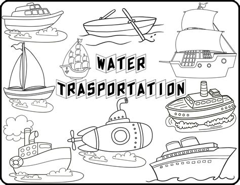 Water transport is set to be colored. coloring book to educate kids ...