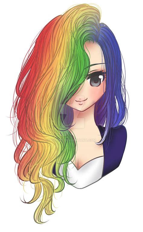 Rainbow Hair Girl by Zalizy on DeviantArt