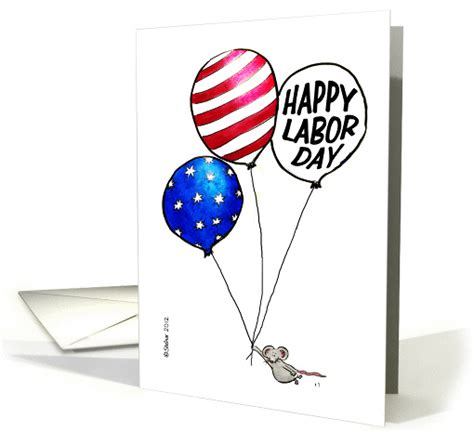 Humorous Happy Labor Day - Mouse with Ballon in US Flag Style card