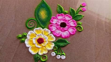 3 Beautiful flowers design rangoli|| Unique flowers design|| simple ...