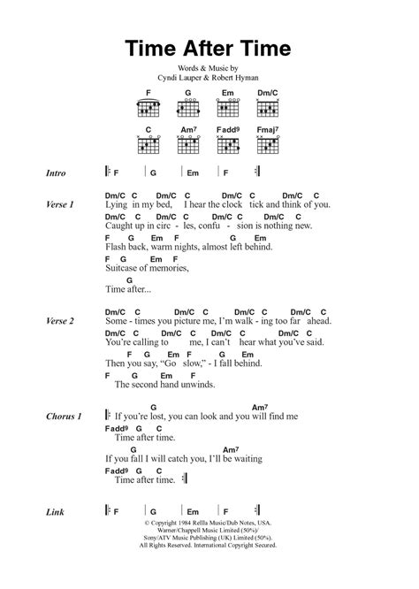 Time After Time by Cyndi Lauper - Guitar Chords/Lyrics - Guitar Instructor